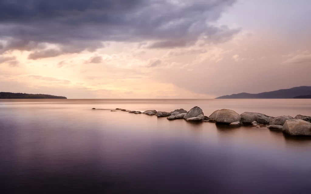 Sunset Clouds Water Rocks Mountain Horizon