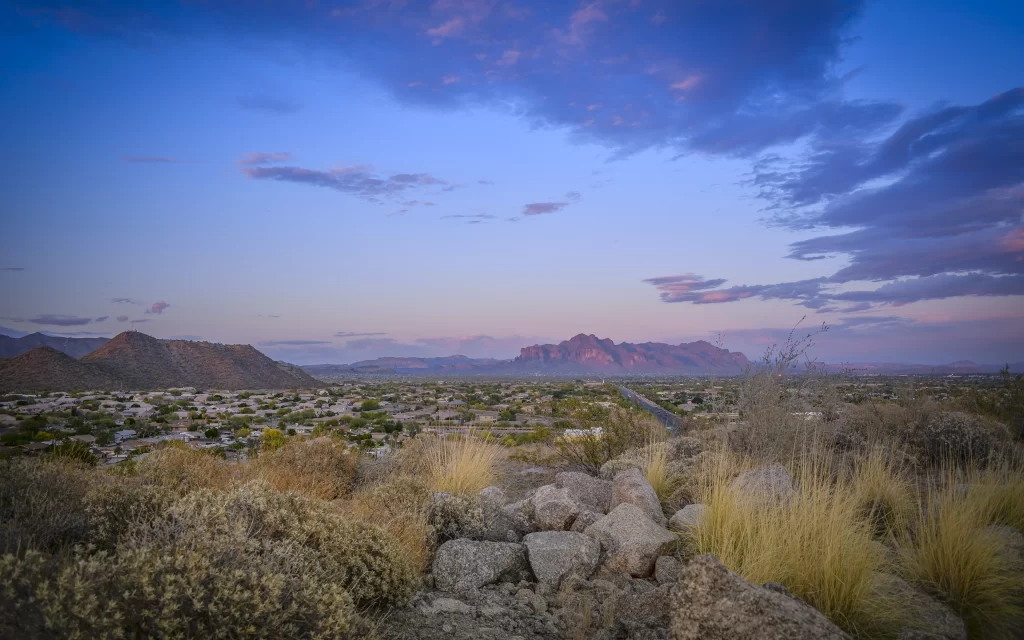 Desert Mountain Sunset Clouds Cityscape Scenic