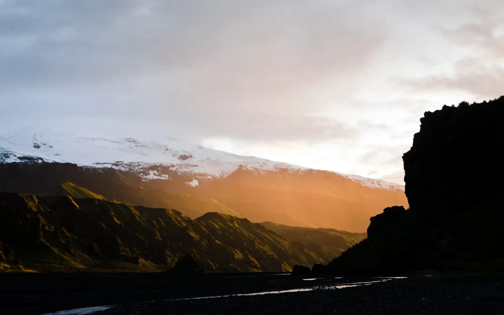 Sunset Mountain Snow Peaks Clouds Landscape