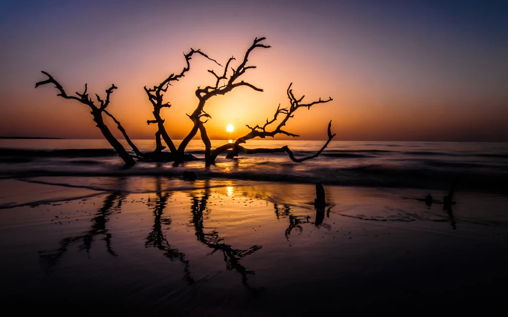 Sunset Orange Clouds Ocean Reflection Silhouette