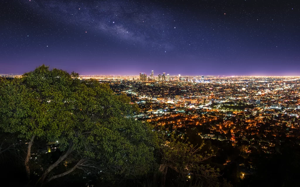 Cityscape Night Sky Stars Milky Way Urban Lights
