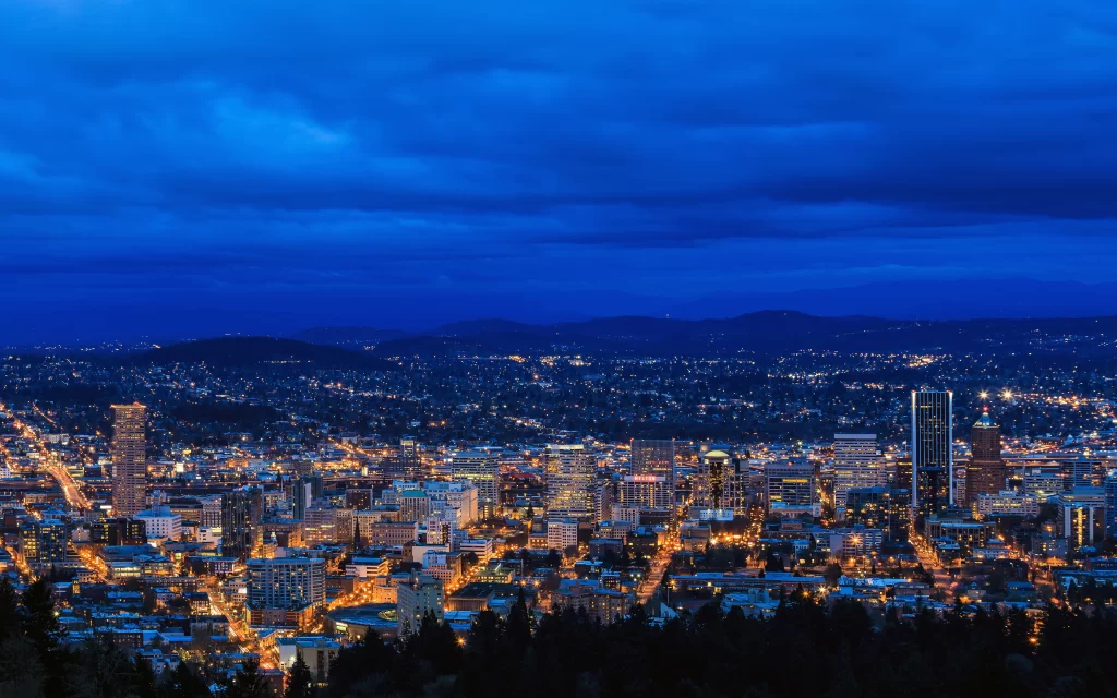 Cityscape Night Lights Skyline Mountains Urban