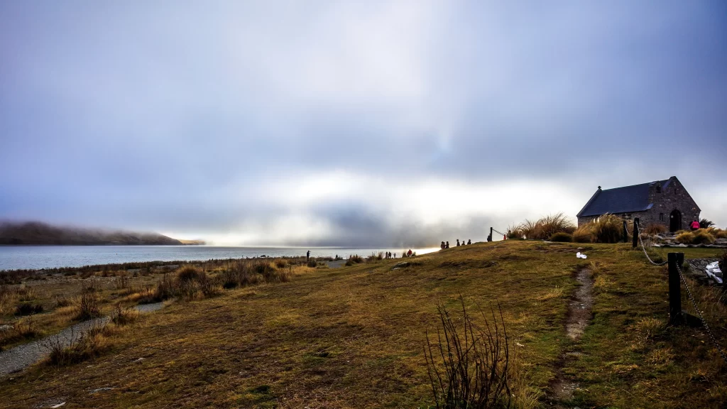 landscape cloudy grass water house path