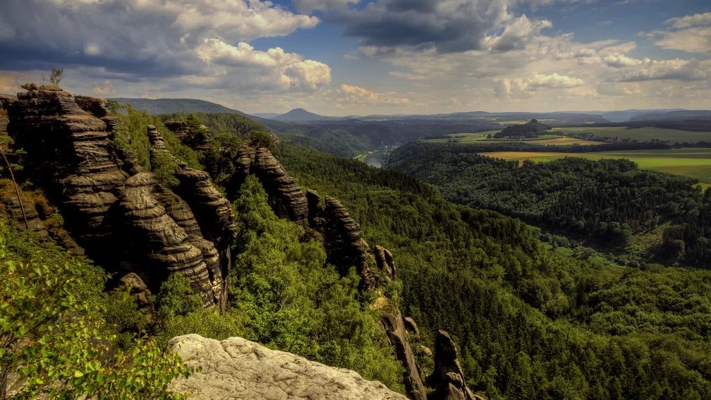 landscape nature forest mountains sky clouds