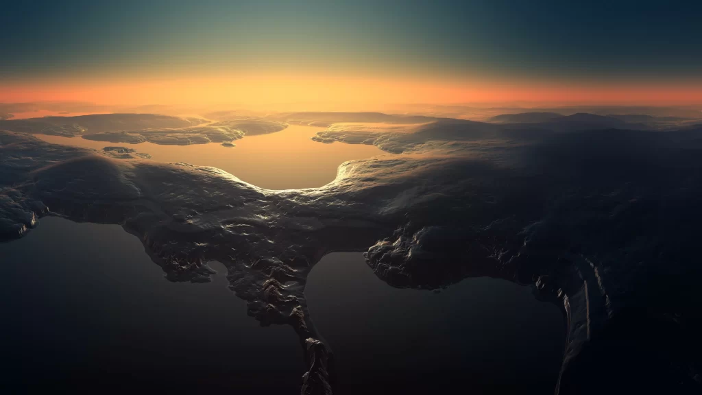 landscape sunset mountains water sky horizon