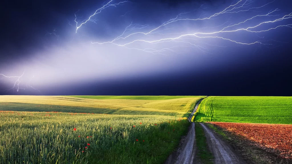lightning storm field road