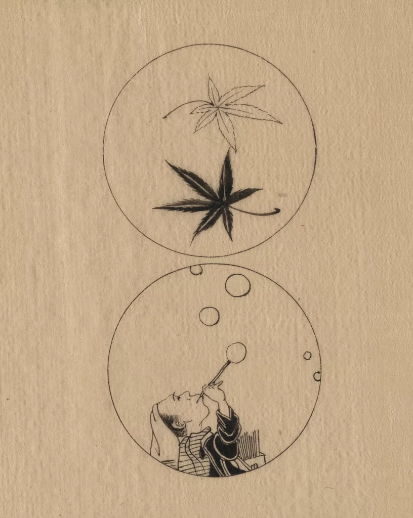 Line Drawing Monochrome Leaves Bubbles Child Traditional Attire