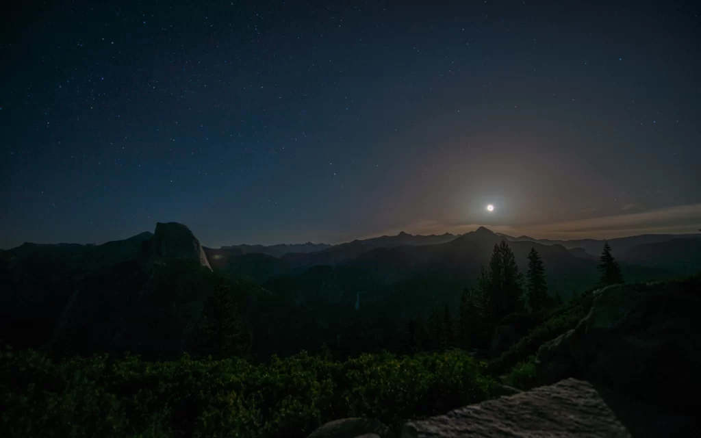 moon night landscape stars mountains sky