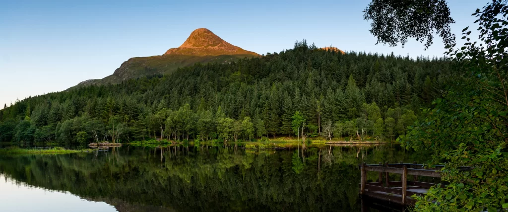 mountain lake forest reflection sunlight nature