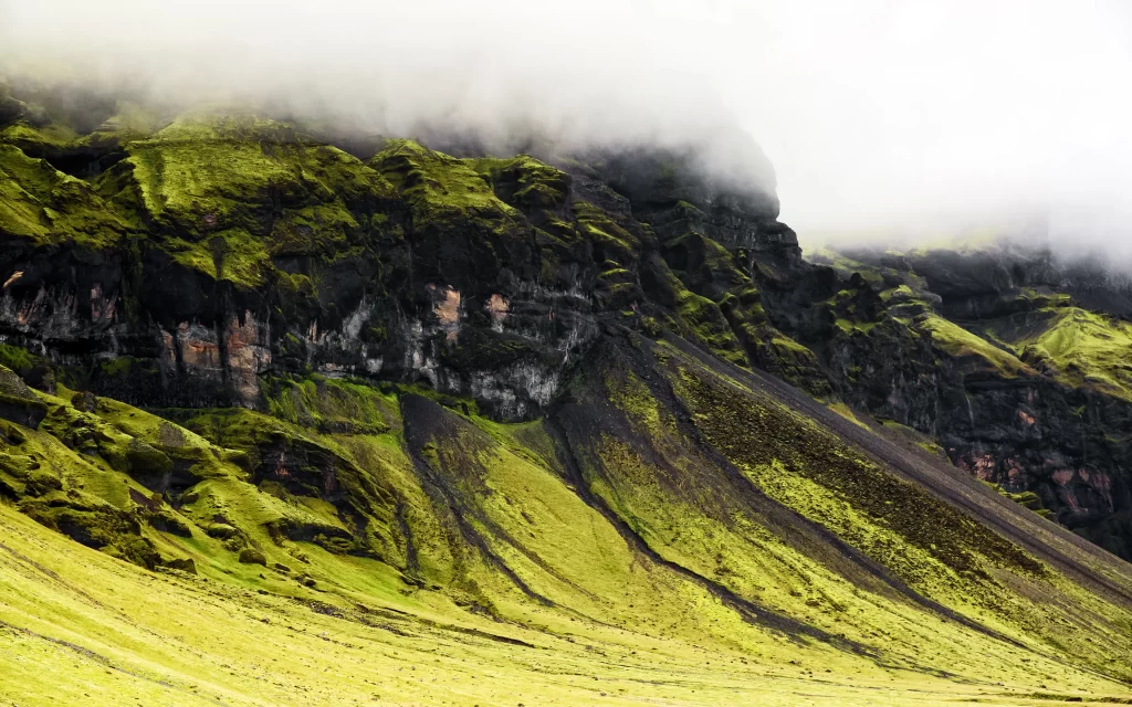 mountain landscape greenery mist rocky terrain