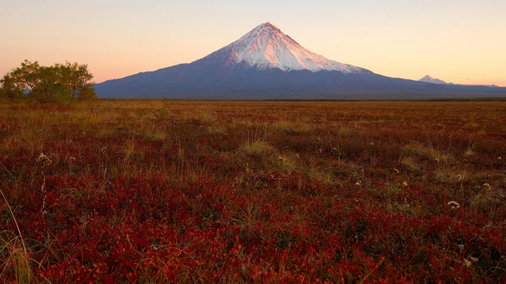 mountain landscape sunset field snow