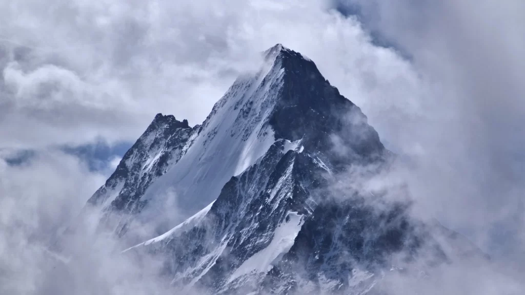 mountain snow clouds peak sky
