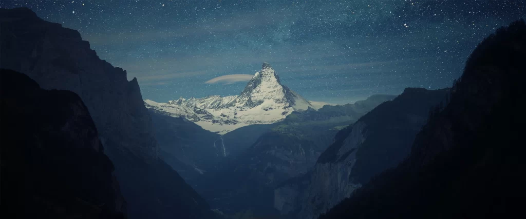 mountain snow night stars tranquil majestic