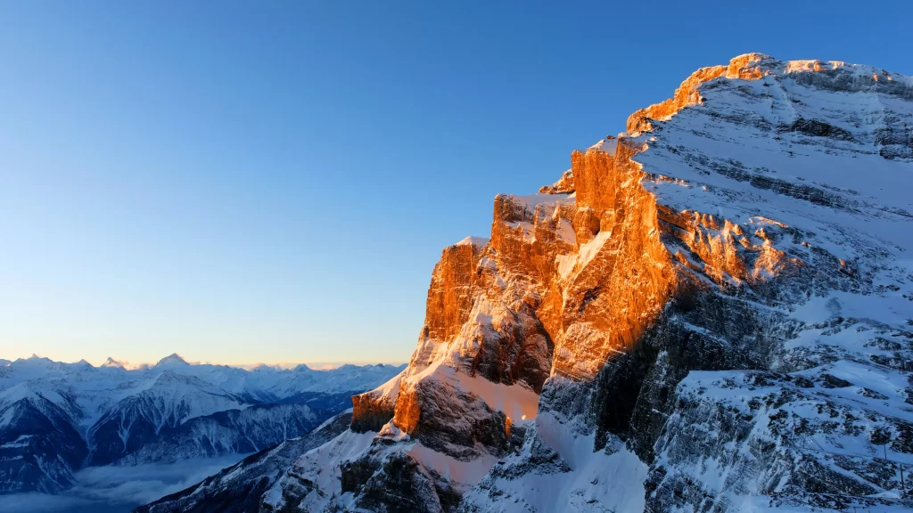 mountain snow sunrise landscape rocky clear