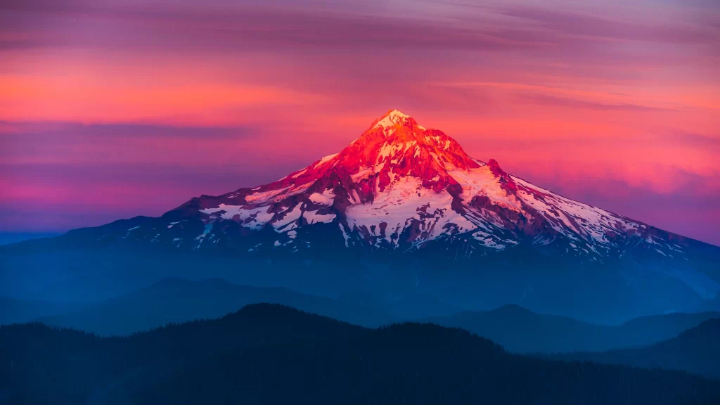 mountain snow sunset sky clouds