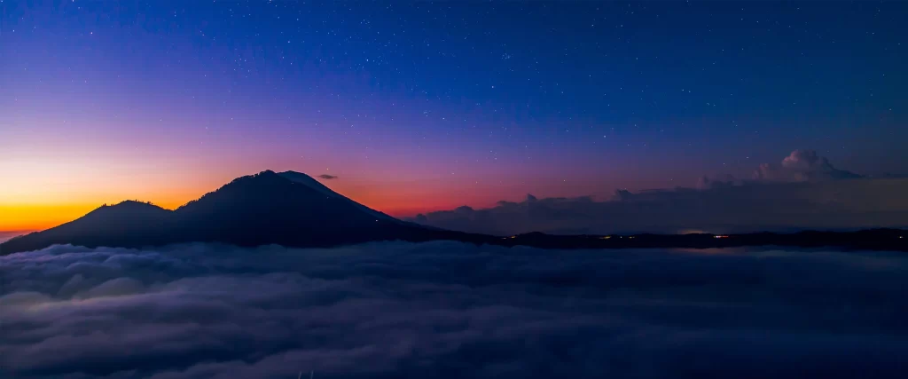mountain twilight clouds stars sky
