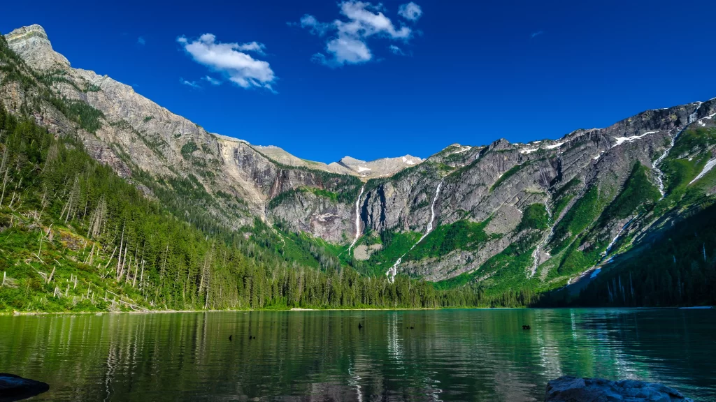 mountains lake water sky trees