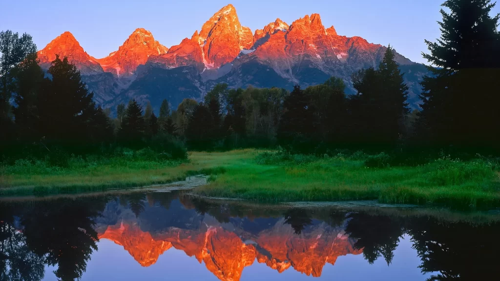 mountains reflection sunset nature tranquility landscape