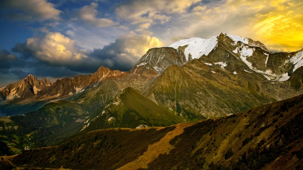 mountains snow clouds sunset landscape nature