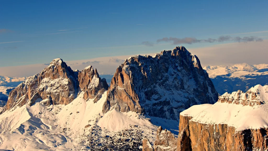 mountains snow peaks clear sky