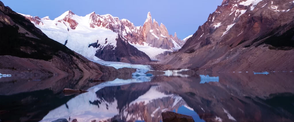 mountains snow reflection lake ice