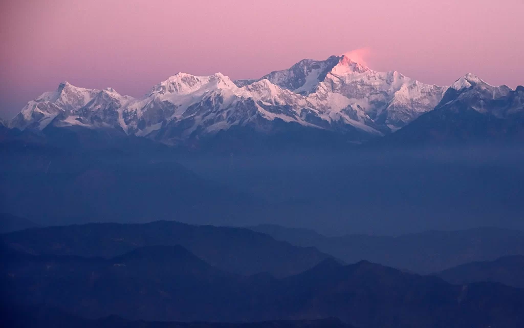 mountains snow sunset sky landscape