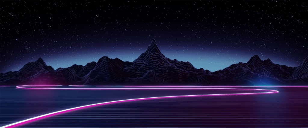 neon retro landscape stars mountain