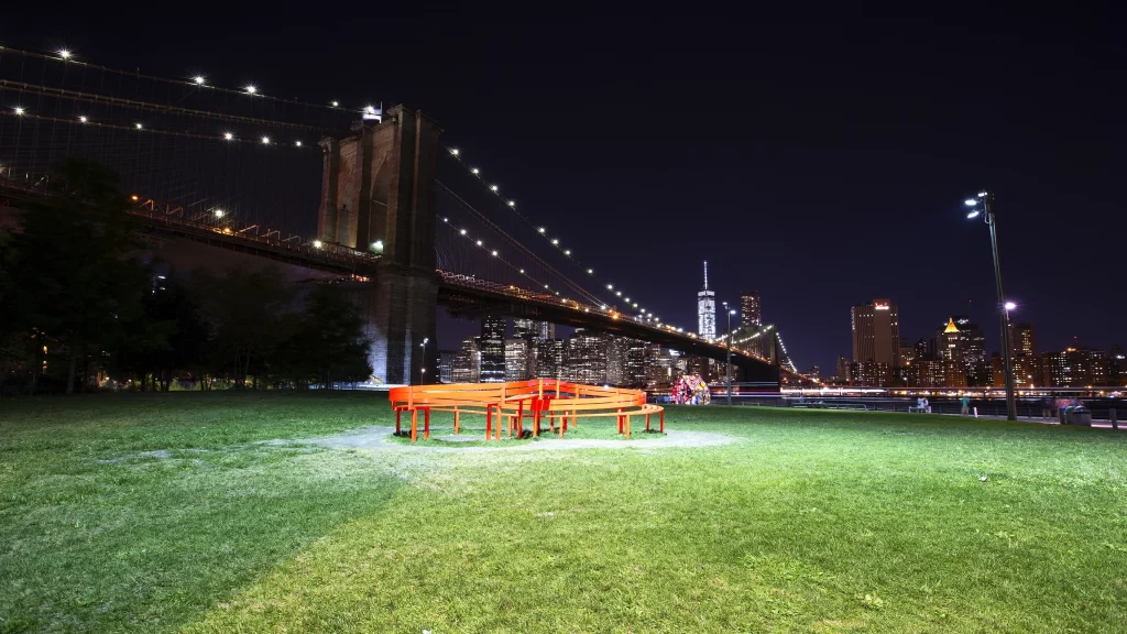 night bridge cityscape lights skyline park