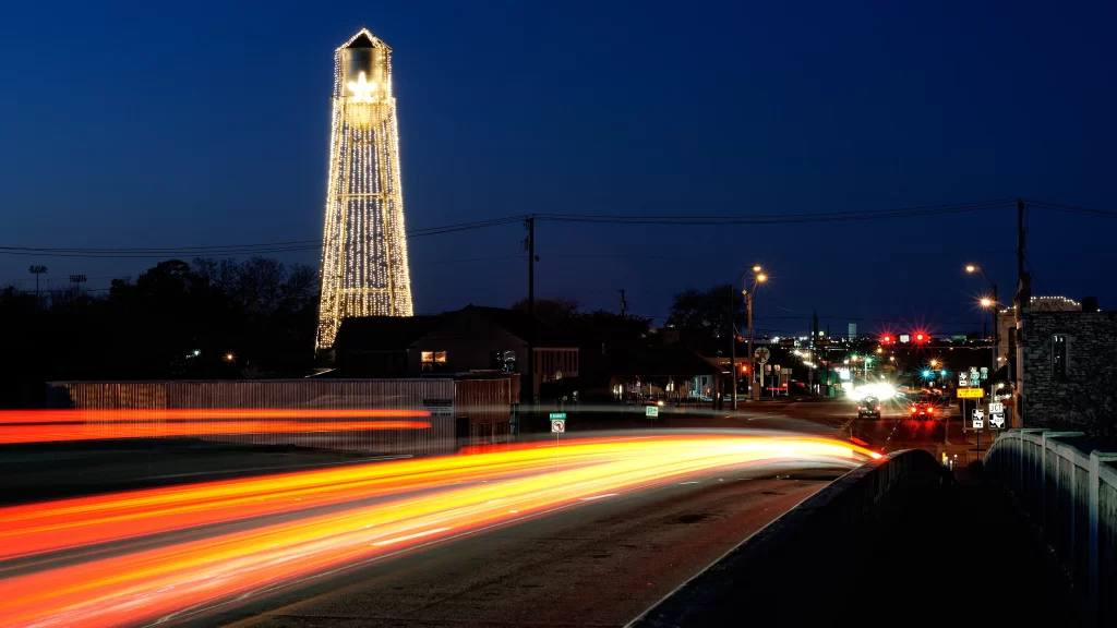 night city lights traffic tower street