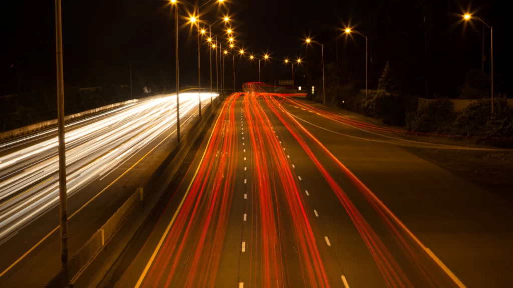 night highway traffic lights motion blur
