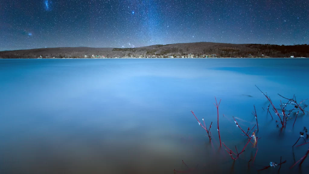 night stars lake calm reflection nature