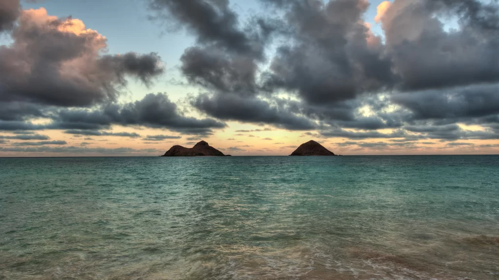 ocean islands clouds sunset water horizon