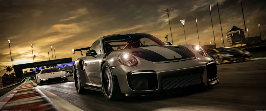 race cars, sunset, track, motion, competition, excitement
