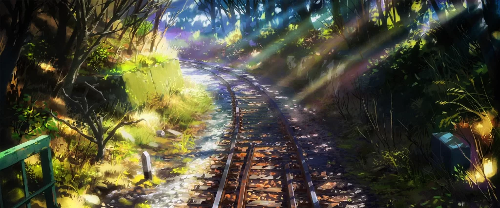 railroad tracks, sunlight, forest, greenery, tranquility, journey