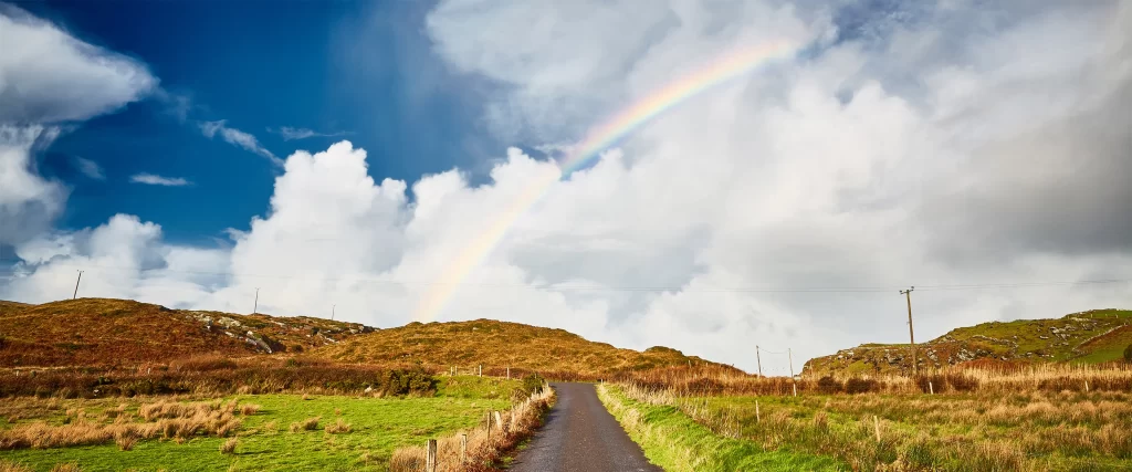 rainbow clouds landscape road nature