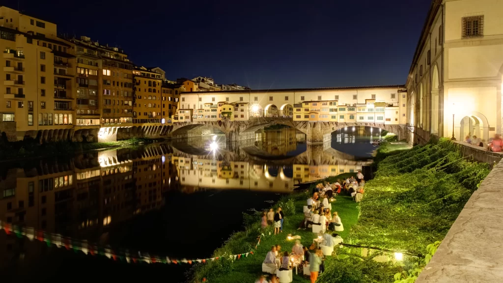 river bridge night reflection people