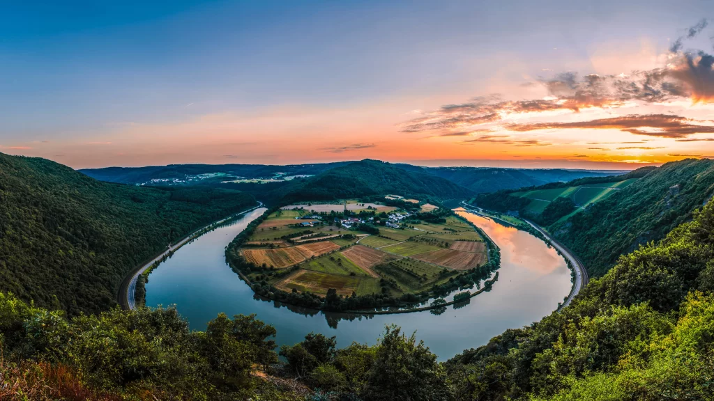 river landscape sunset nature serene