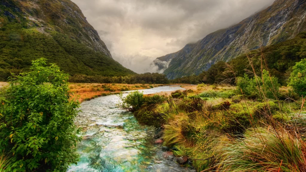 river mountains greenery cloudy landscape nature