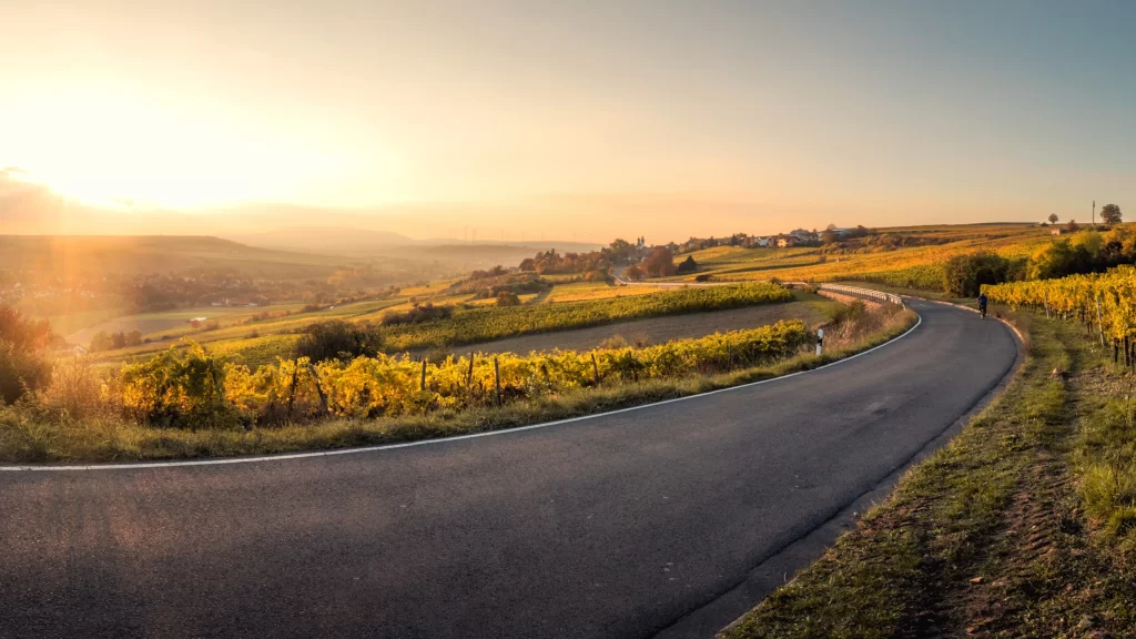 road countryside sunset fields landscape tranquility