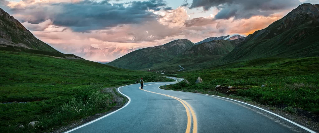 road mountains landscape nature clouds sky
