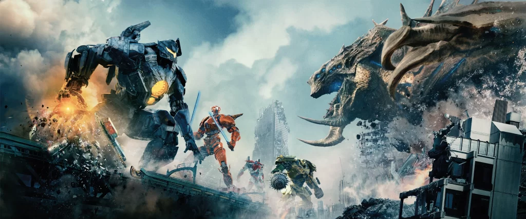 robots, monsters, battle, destruction, chaos, city