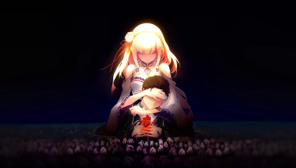 romance anime fantasy character flowers night emotions art
