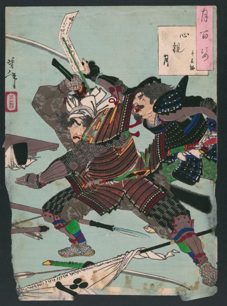 Samurai Battle Traditional Armor Dynamic Vibrant Colors Historical Scene
