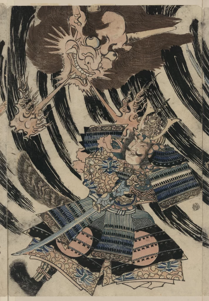 Samurai Traditional Armor Mystical Creature Bold Colors Japanese Art