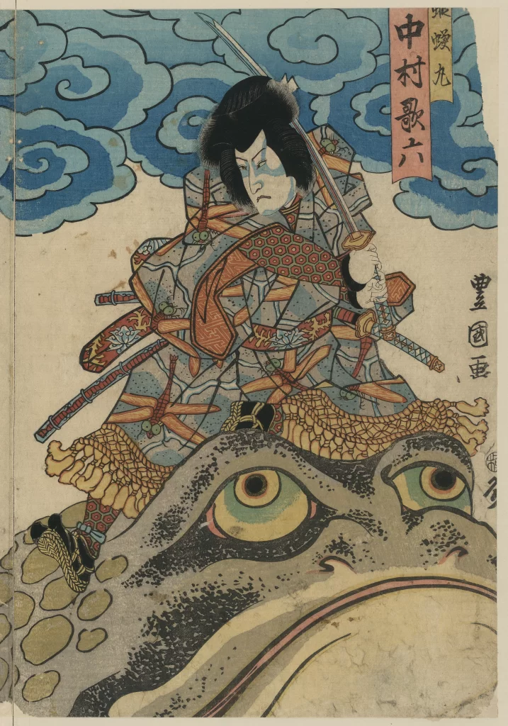 Samurai Traditional Attire Vibrant Colors Dynamic Pose Japanese Art