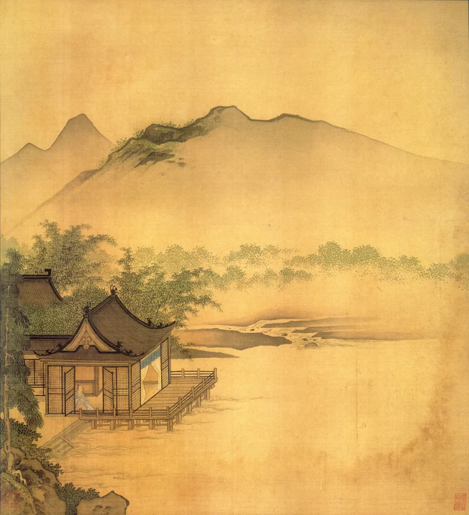 Scholar Pavilion Lake Mountains Bamboo Wang Zhong
