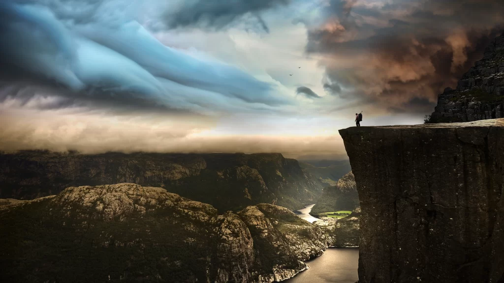 sky clouds cliff person landscape nature