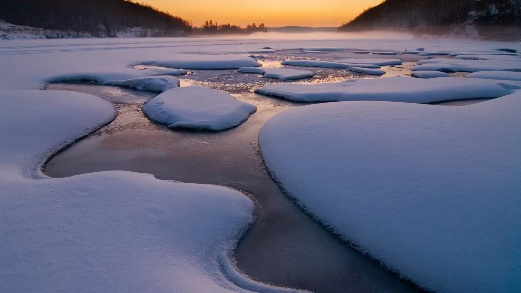 snow ice sunset landscape nature tranquility