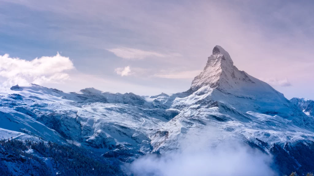 snow mountain peak clouds sky