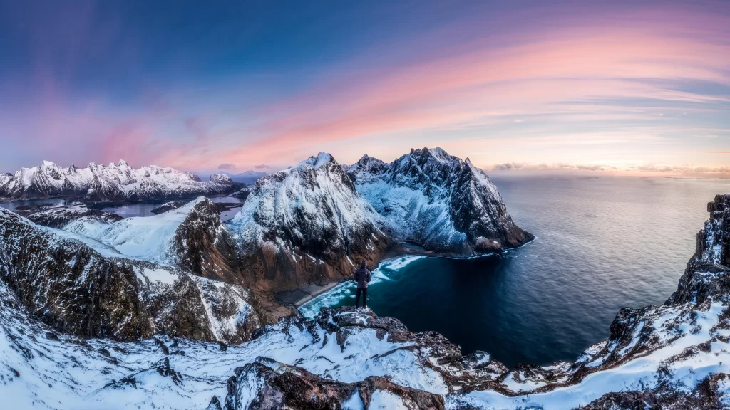 snow mountain sea sky sunrise
